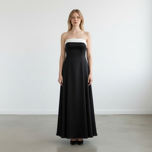 Urban Girl Nites Dress Womens Size 3/4 Black & White Colorblock Maxi Gown